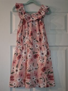 Girls' Pink Floral Ruffle Neck Sundress